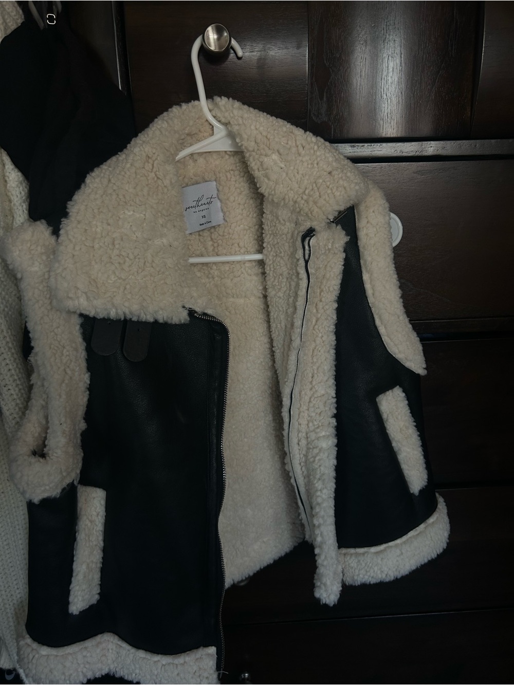 Faux Shearling Trim Black Vest with Cream Lining